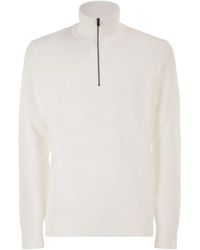 BOSS - Textured Cotton Sweater With High Neck And Zip - Lyst