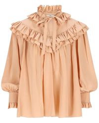 Chloé - Oversized Crêpe De Chine Ruffle Top - Lyst