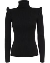 Elisabetta Franchi - Ribbed High-Neck Jumper With Structured Shoulders - Lyst