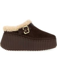 Chloé - Dark Suede Nama Slippers - Lyst