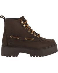 Timberland - Leather Lace-Up Ankle Boots With Chunky Lug Sole - Lyst