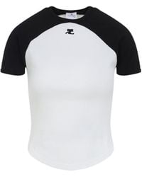Courreges - Contrast-Design Short-Sleeved Top With Logo Detail - Lyst