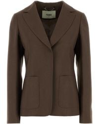 Fendi - Mud Wool Blend Blazer - Lyst