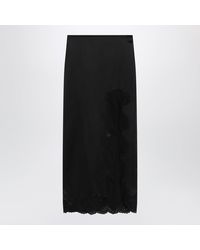 Valentino - Long Crepe Satin Skirt With Lace - Lyst