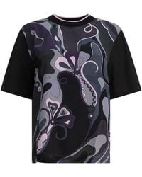 PUCCI - Cotton And Silk Crewneck T-Shirt With Print - Lyst