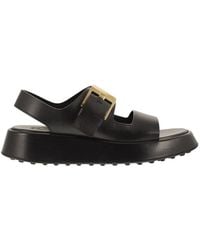 Tod's - Sandale À Double Bride En Cuir Nappa Noir Semelle Épaisse - Lyst