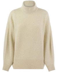 Brunello Cucinelli - Wool And Cashmere Rib Sweater With Sequins - Lyst