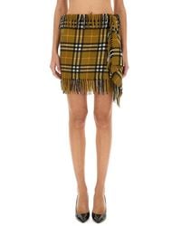 Burberry - Wool And Cashmere Check Scarf Style Skirt - Lyst