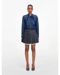Self-Portrait - Denim Tie Neck Shirt - Lyst