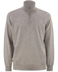 Brunello Cucinelli - High-Necked Cashmere Sweater With Zip Opening - Lyst