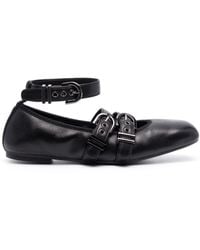 Stuart Weitzman - Classic Leather Ballerina Flats With Double Buckle Design - Lyst