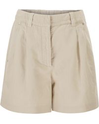 Brunello Cucinelli - Cotton And Linen Shorts With Jewellery - Lyst