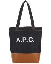 A.P.C. - Two-Tone Denim And Leather Axelle Shopping Bag - Lyst