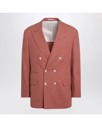 Brunello Cucinelli - Peach Double-Breasted Wool-Blend Jacket - Lyst