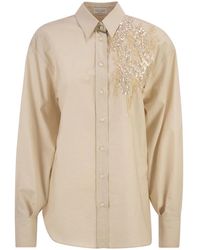 Brunello Cucinelli - Shirt With Floral Embroidery And Sequins - Lyst