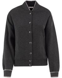 Brunello Cucinelli - Technical Jersey Bomber With Luminous Knit Trims - Lyst