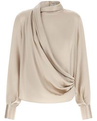 Brunello Cucinelli - Asymmetric Draped Blouse - Lyst