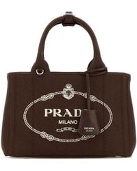 Prada - Brown Canvas Small Jardinière Handbag - Lyst