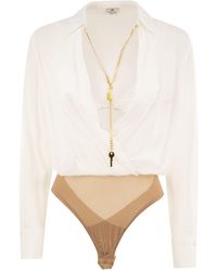 Elisabetta Franchi - Voile Shirt Bodysuit With Jewel Necklace - Lyst