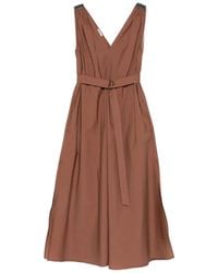 Brunello Cucinelli - Techno Cotton Poplin Dress With Belt And Precious Shoulder Detail - Lyst