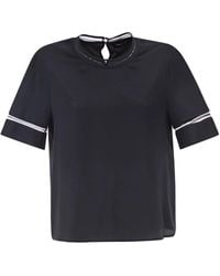 Fabiana Filippi - Short-Sleeved Silk Satin Blouse With Transparent Inserts - Lyst