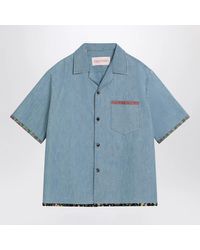 Valentino - Denim Shirt With Floral Trims - Lyst
