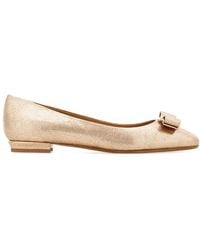 Ferragamo - Vara Bow Craquelé Finish Leather Ballerinas - Lyst