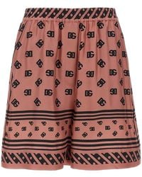 Dolce & Gabbana - Silk Shorts With Logo Print - Lyst