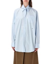 Prada - Oversized Poplin Shirt With Detachable Scarf - Lyst