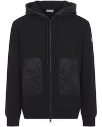Moncler - Cotton Blend Zip-Up Hoodie With Diamond Quilting - Lyst