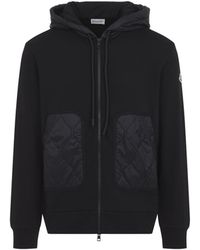 Moncler - Cotton Blend Zip-Up Hoodie With Diamond Quilting - Lyst