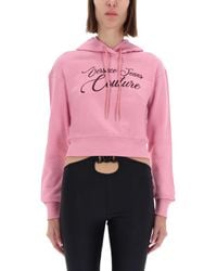 Versace Jeans Couture - Felpa Cropped Con Logo - Lyst