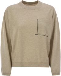 Brunello Cucinelli - Virgin Wool, Cashmere And Silk Sweater With Shiny Pocket Detail - Lyst