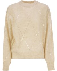 Brunello Cucinelli - Mohair, Wool, Cashmere And Silk Sweater With Dazzling Argyle Embroidery - Lyst
