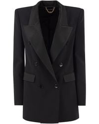 Elisabetta Franchi - Double-Breasted Blazer With Peak Lapels And Decorative Stitching - Lyst