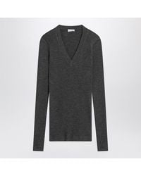 Brunello Cucinelli - Dark Ribbed Wool Sweater - Lyst