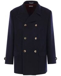 Brunello Cucinelli - Double-Breasted Wool Coat - Lyst