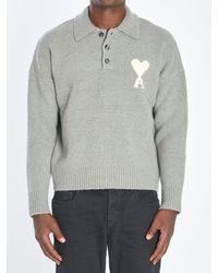 Ami Paris - Wool Polo Sweater With Ami De Coeur Logo - Lyst