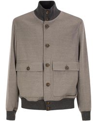 Brunello Cucinelli - Virgin Wool Bomber Jacket With Cashmere Knit Details - Lyst