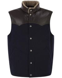 Brunello Cucinelli - Wool Padded Gilet With Leather Trims And Shearling Collar - Lyst