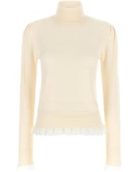 Ganni - Turtleneck Sweater With Lace Trim - Lyst