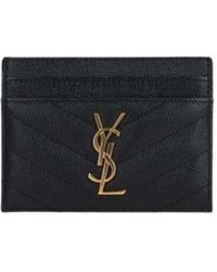 Saint Laurent - Logo Detail Leather Card Holder - Lyst