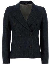 Brunello Cucinelli - Dark Denim Blazer - Lyst