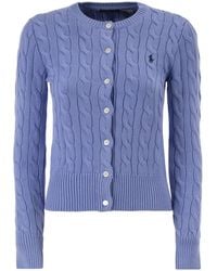 Polo Ralph Lauren - Cable Knit Cotton Crew Neck Cardigan - Lyst