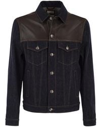 Brunello Cucinelli - Cotton Denim Jacket With Leather Details - Lyst
