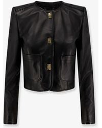 Elisabetta Franchi - Leather Jacket With Monogram Metal Details - Lyst