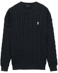 Prada - Crewneck Cable Knit Cotton Sweater - Lyst