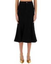 Self-Portrait - Denim Flared Midi Skirt - Lyst