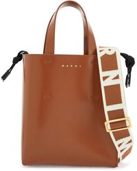 Marni - Calf Leather Shopping Bag With Minimalist Design And Shoulder Strap - Lyst