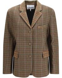 Ganni - Checked Twill Blazer - Lyst